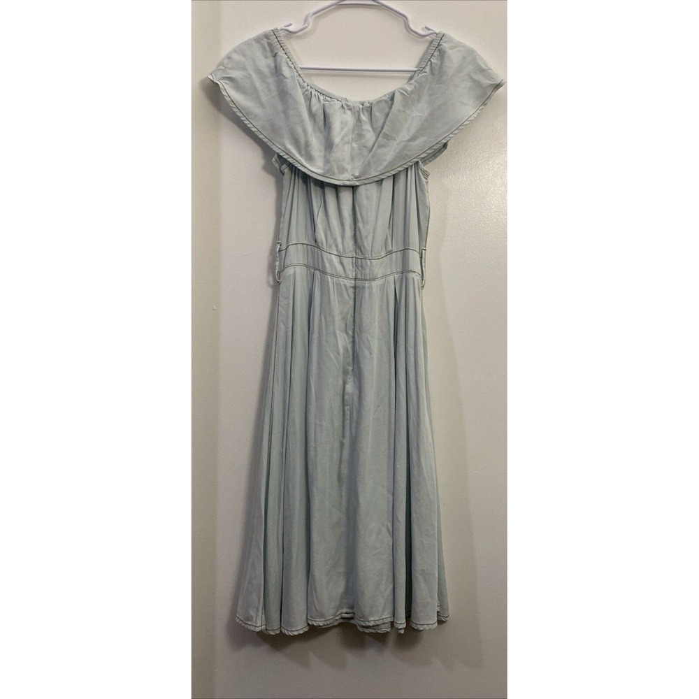 "a loves a" Light Blue Denim Off Shoulder Maxi Dress with Belt - Picture 5 of 12